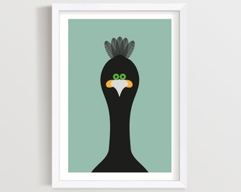 Seabird Shag Art Print: Nautical Nursery Decor, Fun Bird Poster.