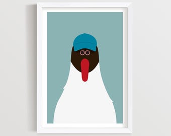 Black Headed Gull Print: Seaside Nursery Art, Blue and White Coastal Decor, Bird Poster.