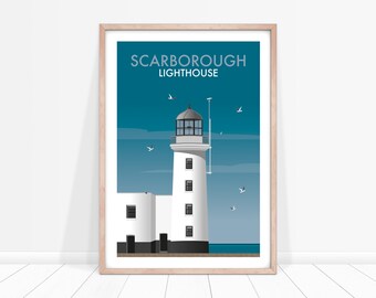 Lámina artística del faro de Scarborough: ilustración costera de North Yorkshire