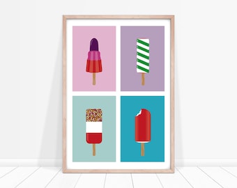 Colourful Ice Lolly Montage Print: Fun Kids Room Wall Art, Popsicle Decor,