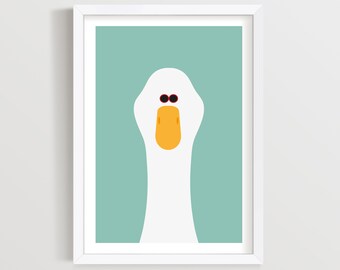 White Goose Art Print: Modern Bird Nursery Decor, Farm Animal Wall Art.