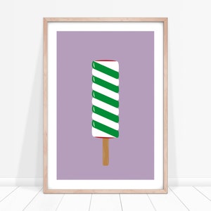 Stripy Ice Lolly Print: Classic Summer Nostalgia Art, Purple Wall Decor