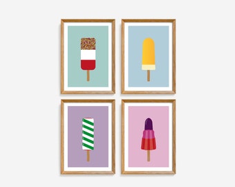 Láminas de helado: Arte de pared para habitación infantil, juego de 4 (A4)