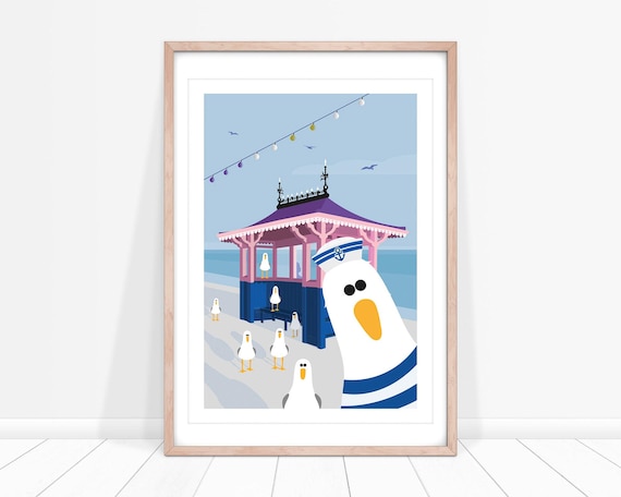 Selfie Seagull Print, Nautical Nursery Art, Seaside Decor for Bathroom, Coastal Bird Print, Seagull Decor, Coastal Wall Art, Ocean Bird