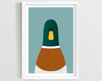 Mallard Duck Art Print: Funny Bird Nursery Decor