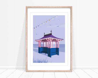 Victorian Shelter Print, Beach Shelter Print, Beach Art Print, Beach Decor, Seaside Decor, Purple Wall Art, Twilight Print, Seaside Shelter