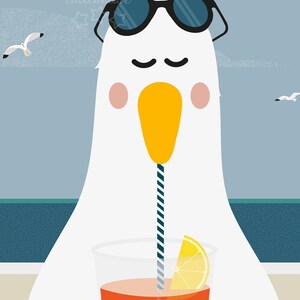 Sizzling Seagull Print, Seaside Prints, Seagull Wall Art, Seaside Decor, Seaside Art for Bathroom, Kids Seaside Bedroom image 10