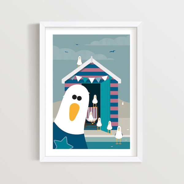 Snapshot Seagull Print, Nautical Art, Seagull Print for Bathroom, Seaside Print, Beach Hut Print, Holiday Home Wall Art, Seagull Poster