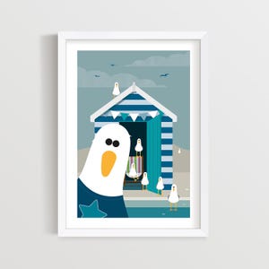 Snapshot Seagull Print, Nautical Art, Seagull Decor for Bathroom, Seaside Print, Beach Hut Print, Holiday Home Wall Decor, Seagull Art