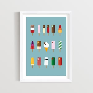 Retro Ice Cream Lolly Print: Turquoise Kitchen Wall Art, Multicoloured Fun Kids Illustration