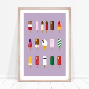 Cartel clásico de paletas de helado, ilustración de helado, regalo de paleta de hielo, arte de paleta, cartel púrpura, impresión A3, regalo para novia, impresión divertida