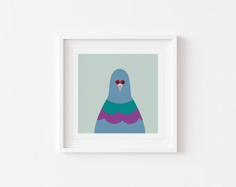 Pigeon Print, Bird Nursery Prints, Bird Decor, Square Prints, Funny Bird Art, Silly Bird Poster, Nature Print, Contemporary Bird Art