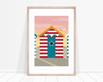 Beach Hut Picture, Beach Themed Decor, Seaside Picture, Blush Pink Wall Art, Beach House Decor, Beach Decor, Beach Wall Art, Seaside Print,