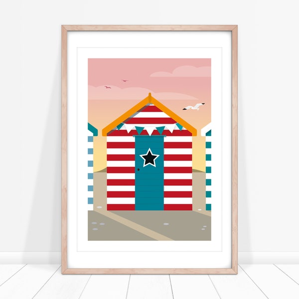 Beach Hut Picture, Beach Themed Decor, Seaside Picture, Blush Pink Wall Art, Beach House Decor, Beach Decor, Beach Wall Art, Seaside Print,