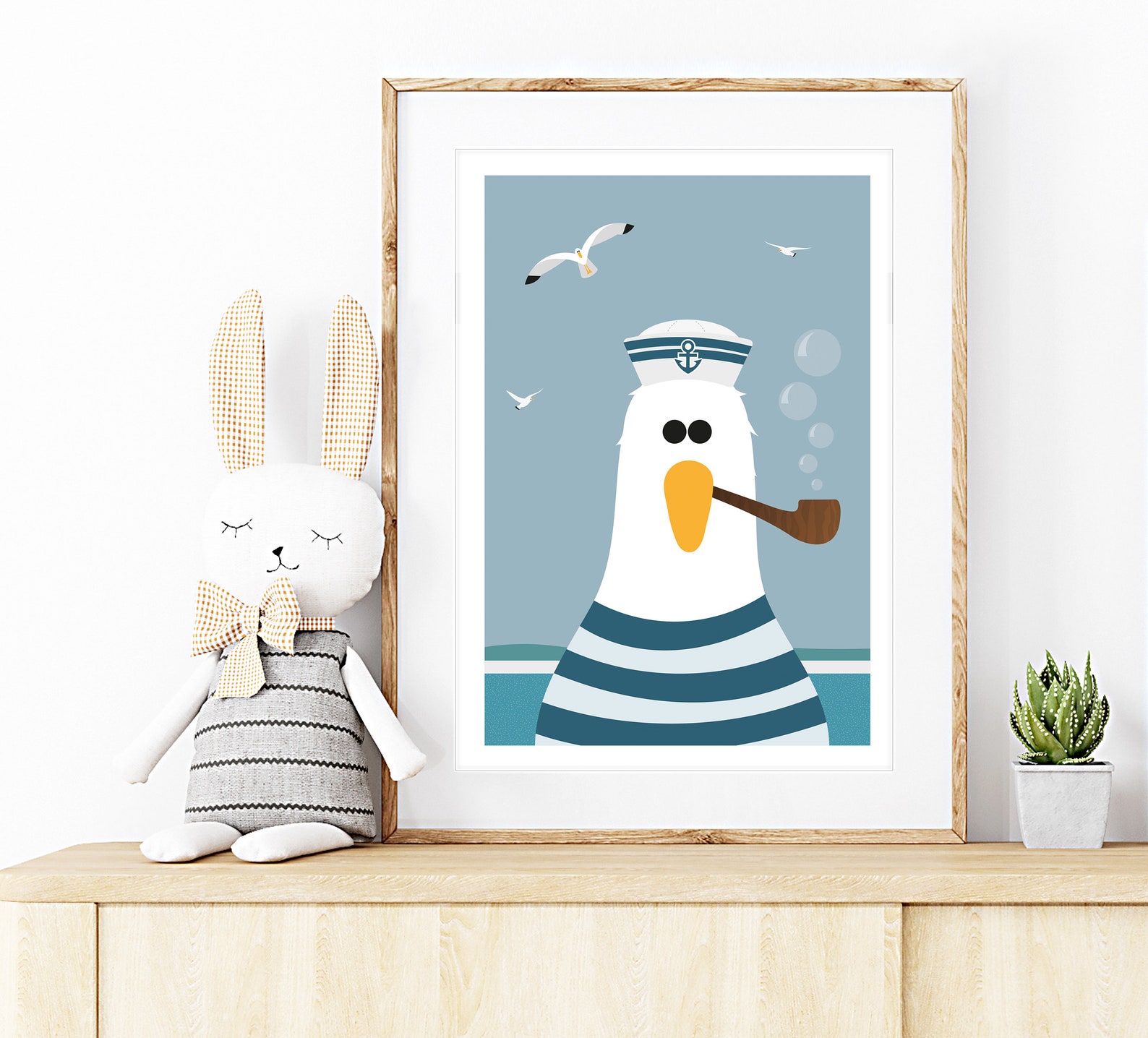 Sailor Seagull Print Nautical Nursery Prints Seaside Decor - Etsy UK