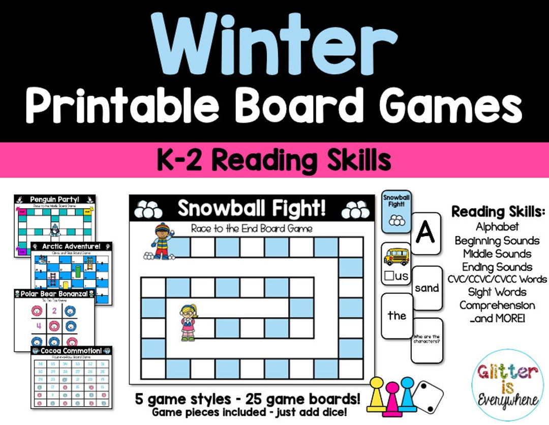 Winter Printable Board Games - Reading and Phonics - Etsy