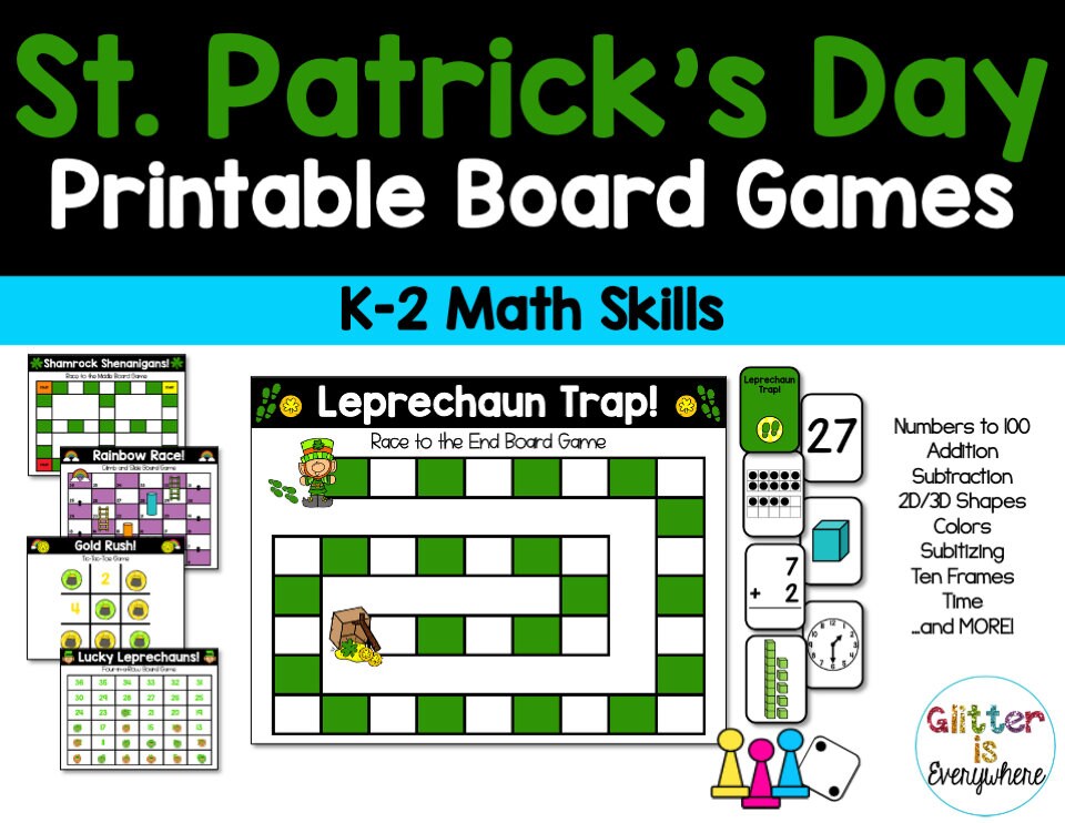 st patrick s day printable board games math etsy
