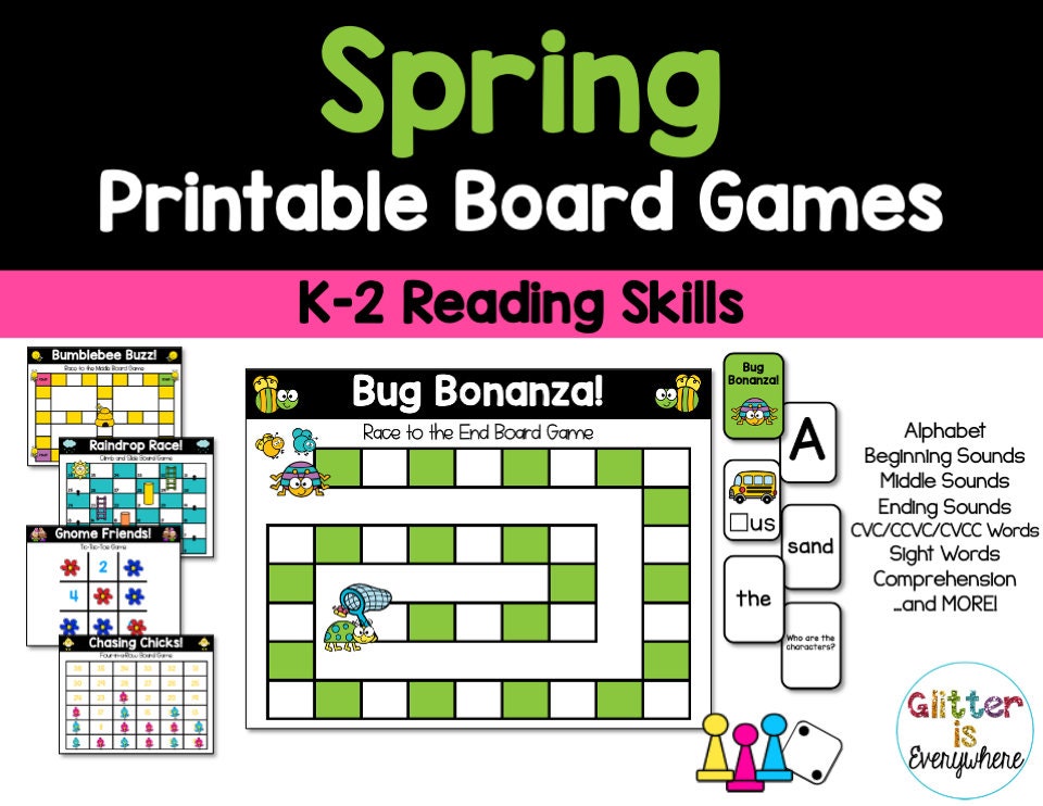 spring printable board games reading and phonics etsy