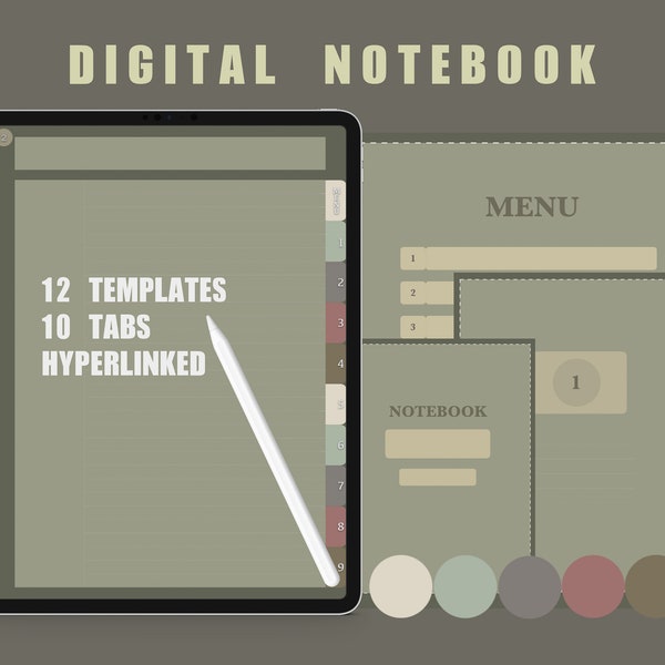 Digital Notebook | Goodnotes Notability Notebook| hyperlinked notebook | 12 templates