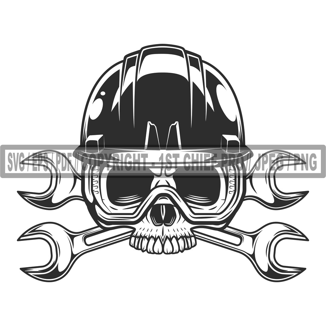 Half Skull SVG in Hard Hat SVG and Glasses With Wrench SVG, Skull Svg