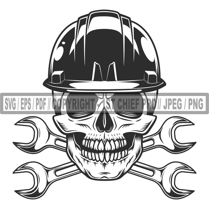 Skull SVG in Hard Hat Helmet SVG With Wrench SVG, Skull Svg, Skull and