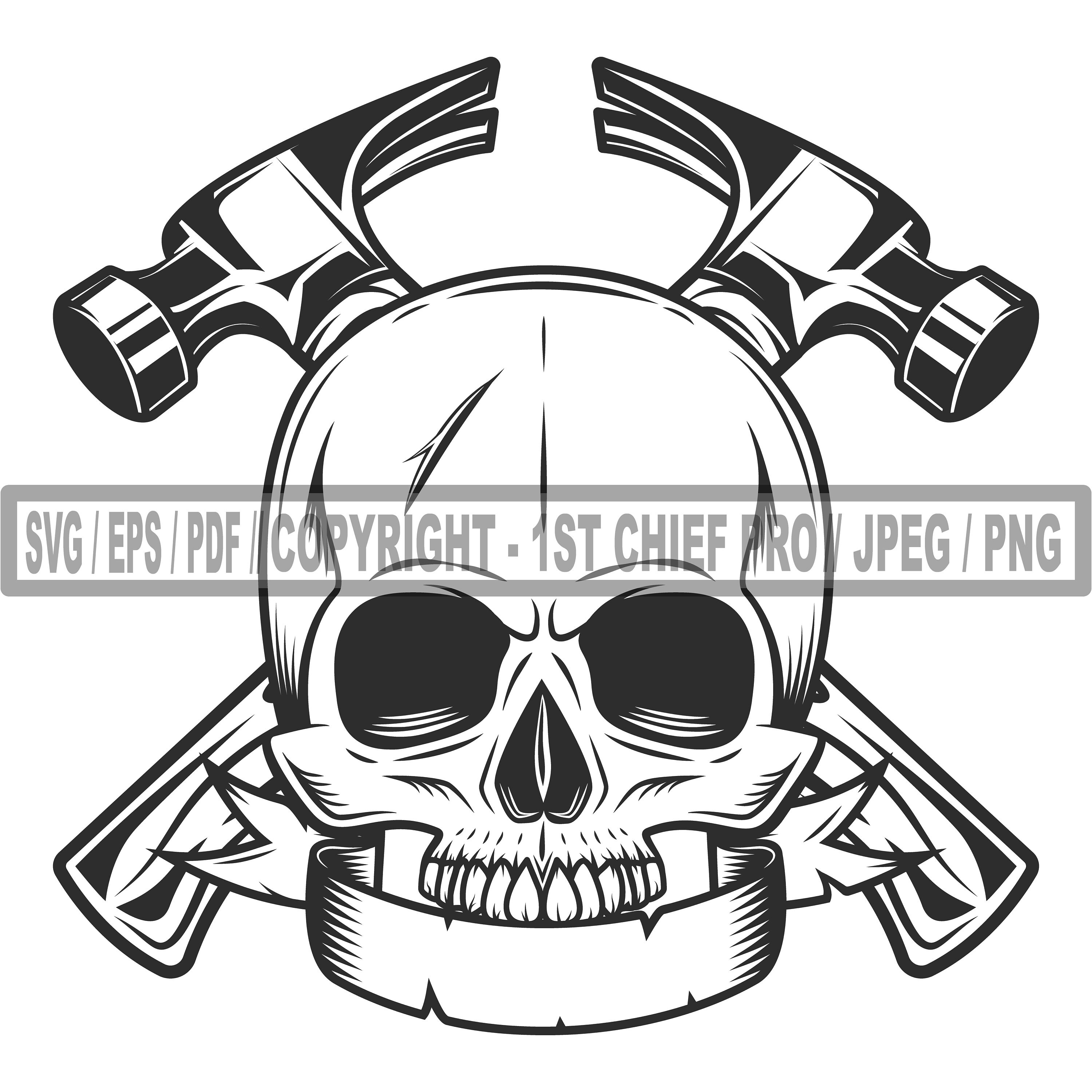 Skull Svg With Hammer Svg in Vintage Svg Design Tool Svg. Tattoo Svg or