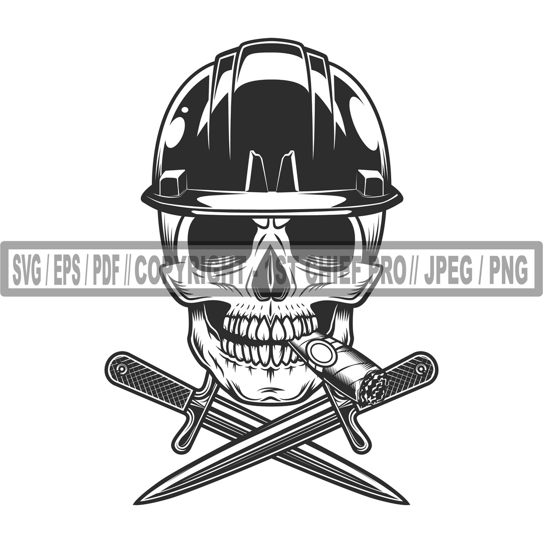 Skull SVG in Hard Hat SVG With Cigar SVG, Skull Svg, Dagger Svg, Skull