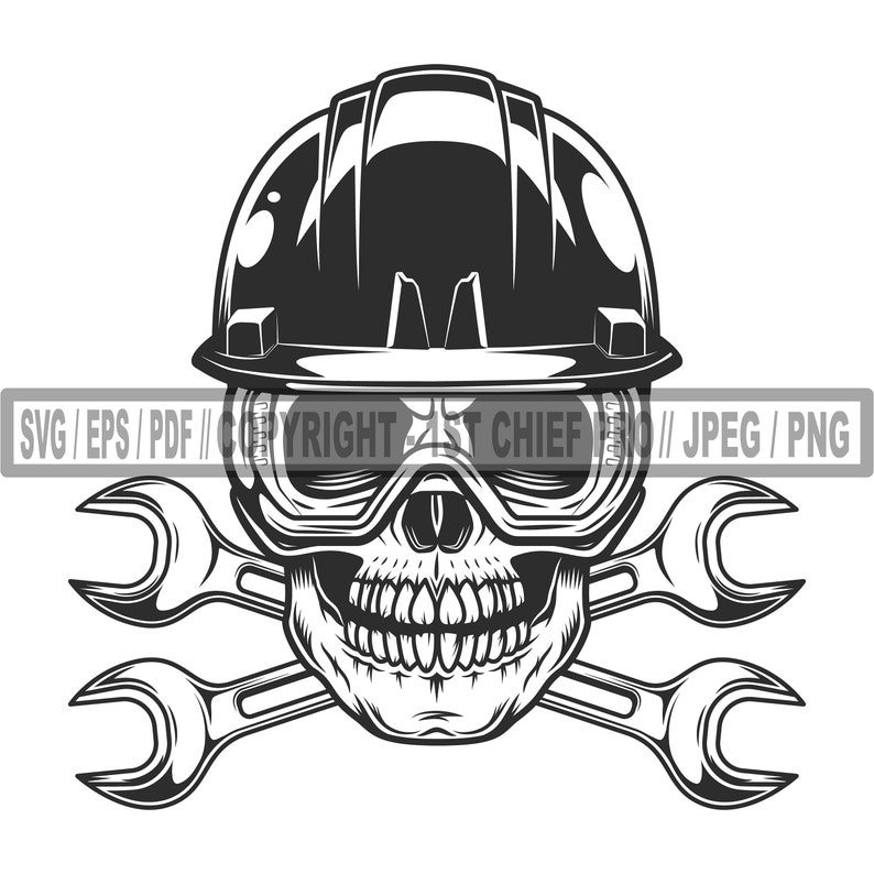 Skull SVG in Hard Hat SVG and Glasses Svg With Wrench SVG, Skull Svg ...