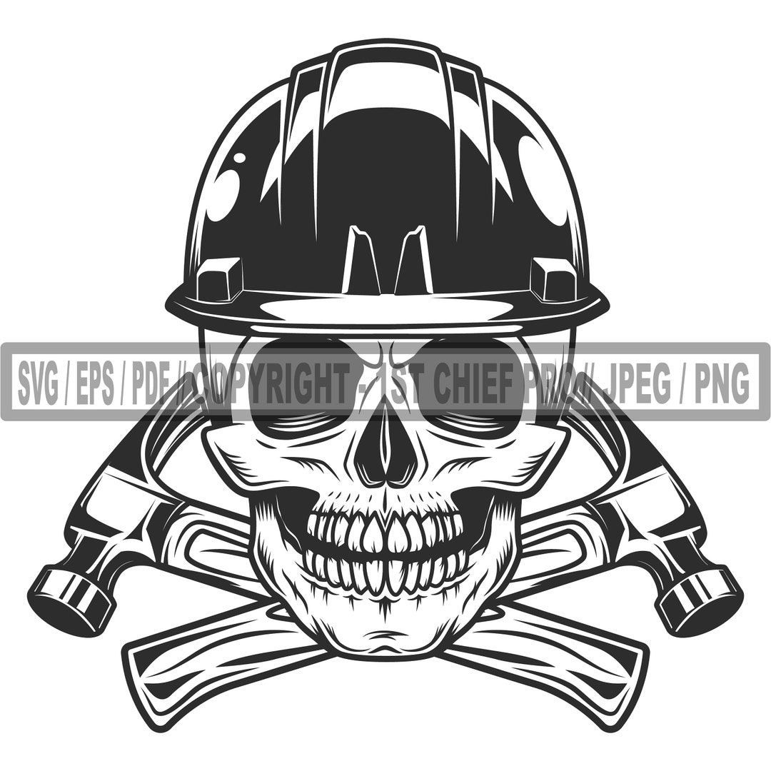 Skull Svg in Helmet Svg With Hammer Svg Tool Svg. Helmet Svg on Skull