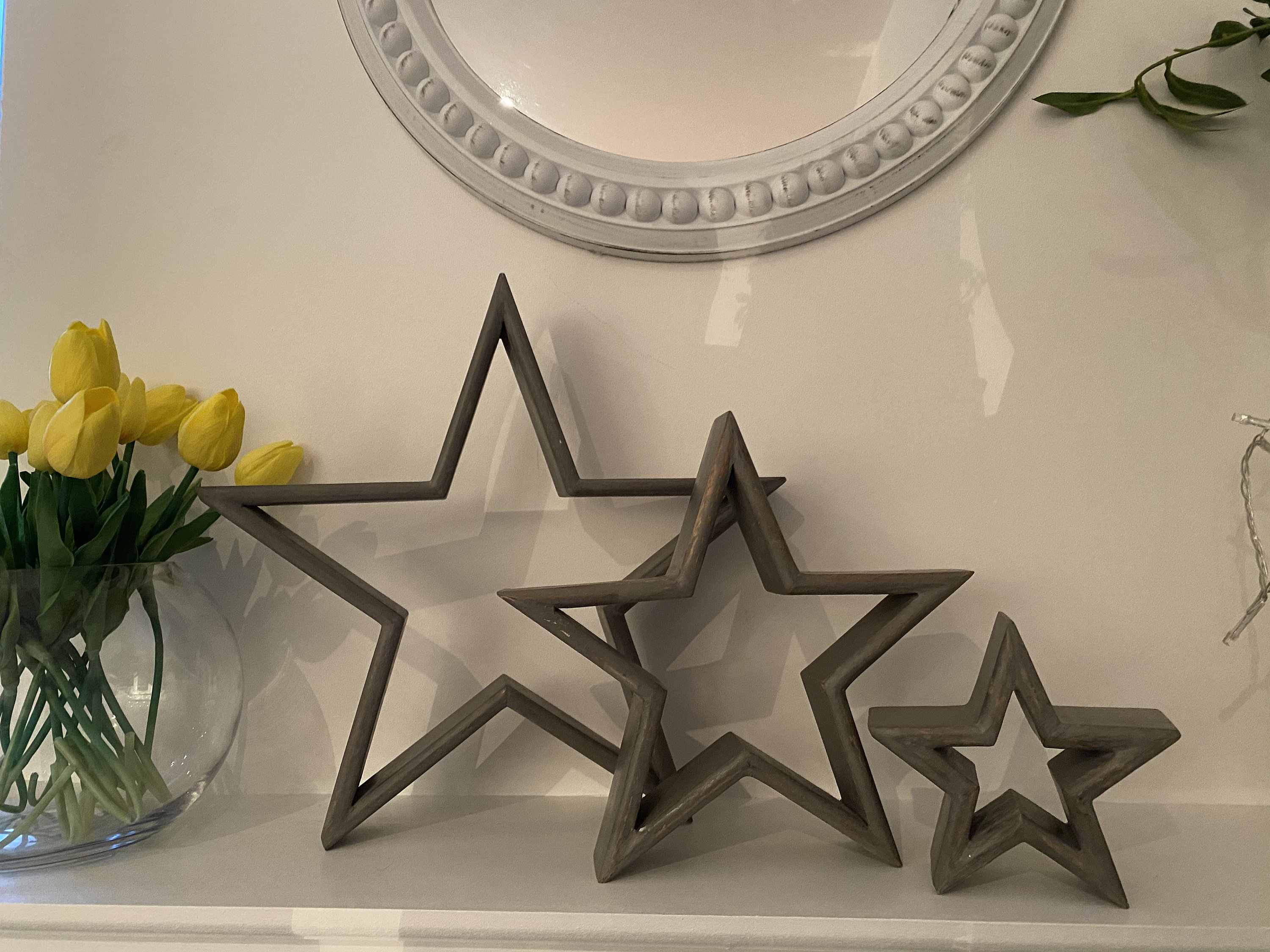 Set of 3 mango wood mantle piece stars Etsy