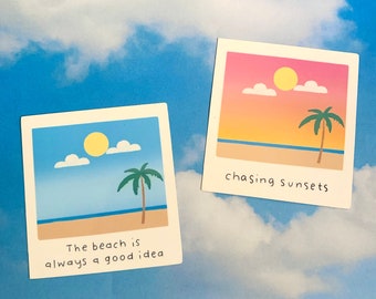 Beach polaroid stickers - Ocean lover gift - Beach vinyl sticker - Water bottle stickers - Travel journal stickers - Sticker pack aesthetic