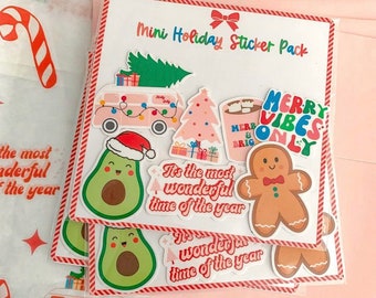 Mini Holiday Sticker Pack, Waterproof water bottle stickers, Christmas stickers, Phone case stickers, Laptop stickers, Trendy Festive