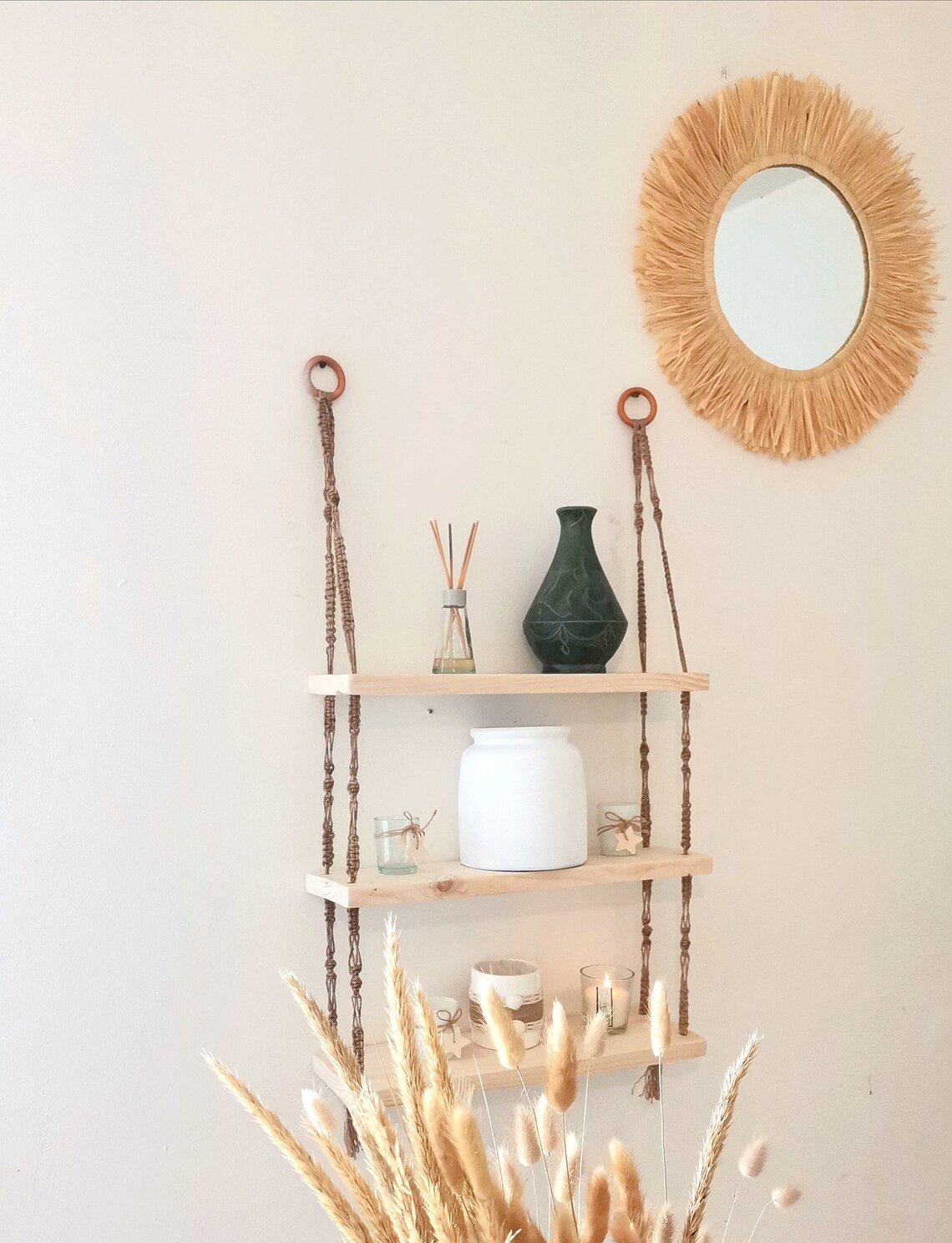 Fully handmade natural boho jute wall shelfWall shelf boho Etsy