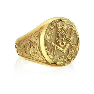 Solid Gold Freemason Band Ring, Handcraft Mens Womens Statement Ring, Custom Jewelry, 10K 14K 18K Gold Illuminati Gift Idea, Masonic Jewelry