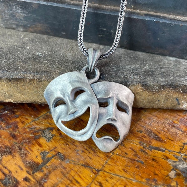 Comedy and Tragedy Masks Silver Pendant, 925K Ancient Greek Charm, Theatre Necklace,Symbol of Drama, Symbol of Theatre Gift, Christmas Gift