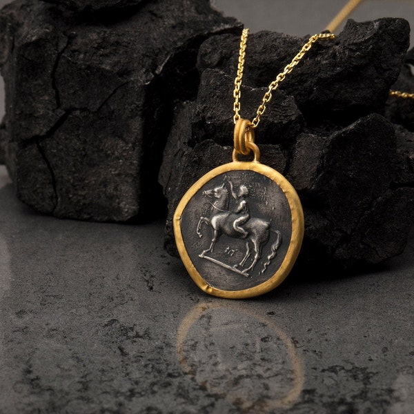 Ancient Tarent Didrachm Coin Necklace, Greek Jewelry, Coin Necklace, Replica Coin Jewelry