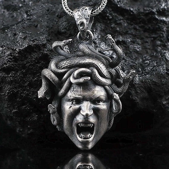 Medusa Necklace Greek Mythology Sterling Silver Pendant 