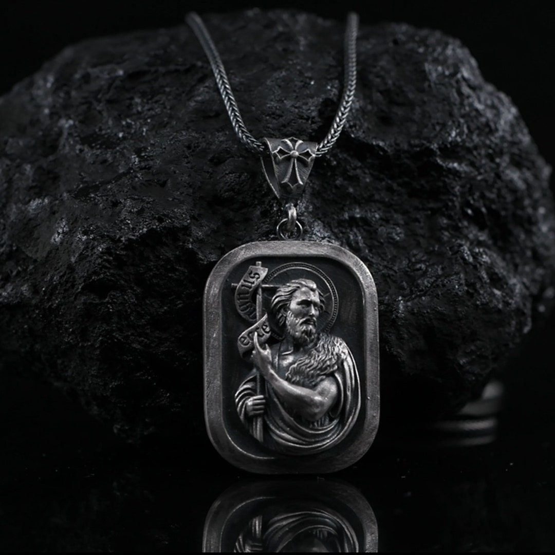 Silver Saint John the Baptist Necklace, 925K Sterling Religious Jewelry ...