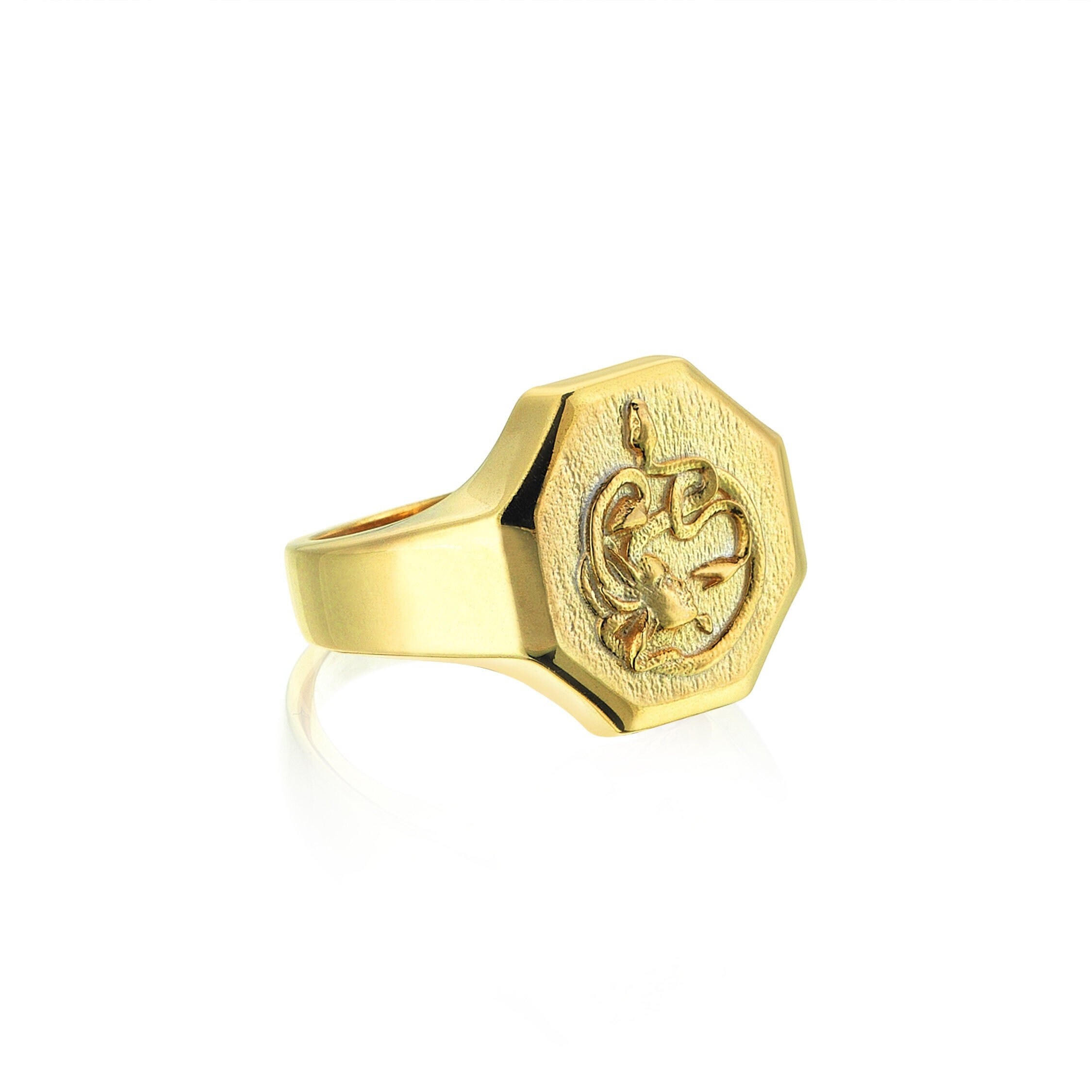 Medusa Signet Solid Gold Ring 10K 14K 18K Gold Gorgon Medusa Ring