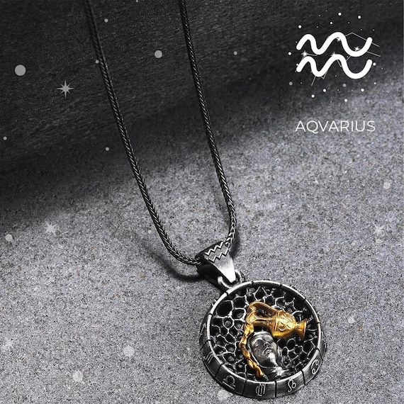 Silver Aquarius Horoscope Necklace, Aquarius Zodiac Sign Pendant, Astrology  Chart Gift for Men and Women - Etsy