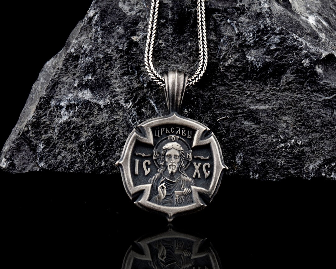 Saint George and Jesus Christ Silver Necklace, Orthodox Cross Pendant ...