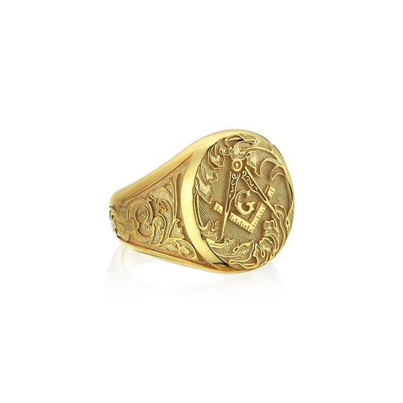 Solid Gold Freemason Band Ring Handcraft Mens Womens 