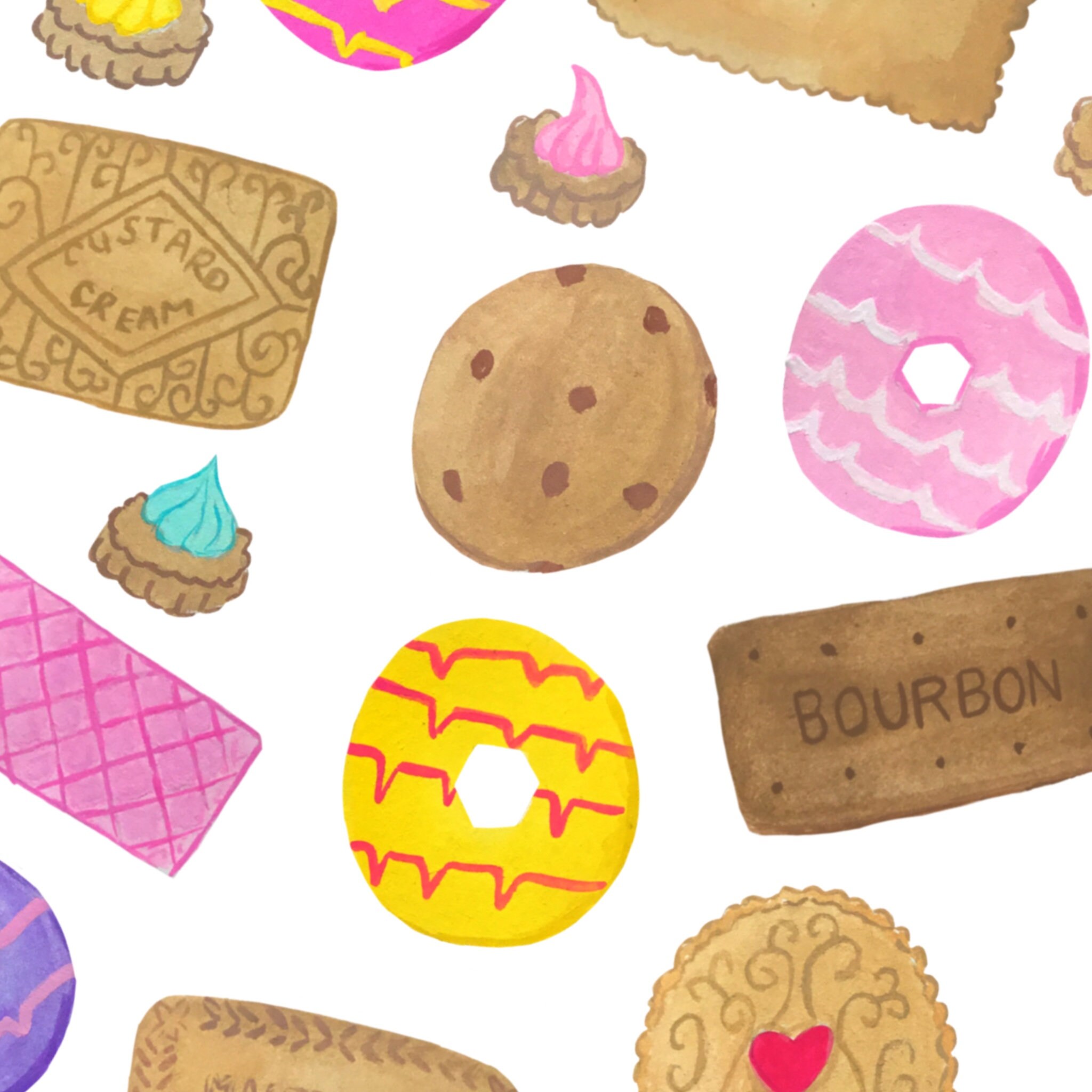 Biscuits Art Print Tea and Biscuits Art Food Illustration Etsy UK
