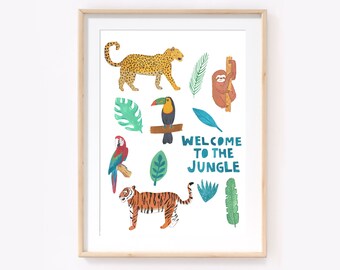 Jungle animal wall art, Jungle animal print, Nursery wall art, Safari, Tiger print, Sloth print, Nursery Decor - Becca Nuckley