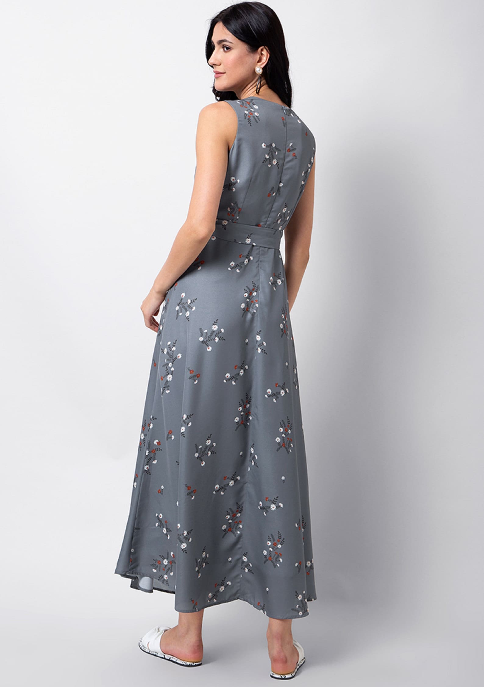 Grey Floral Belted Maxi Dress Natural Cotton A Line Maxi | Etsy