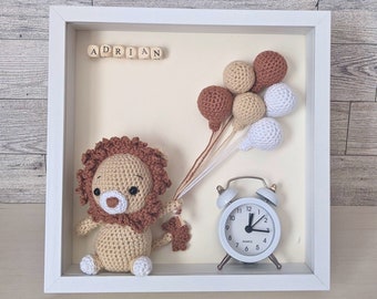 Baby room decor, Nursery room decor, Picture frame with name, Baby picture frame, Babyroom decor, Crochet lion, Finished amigurumi lion