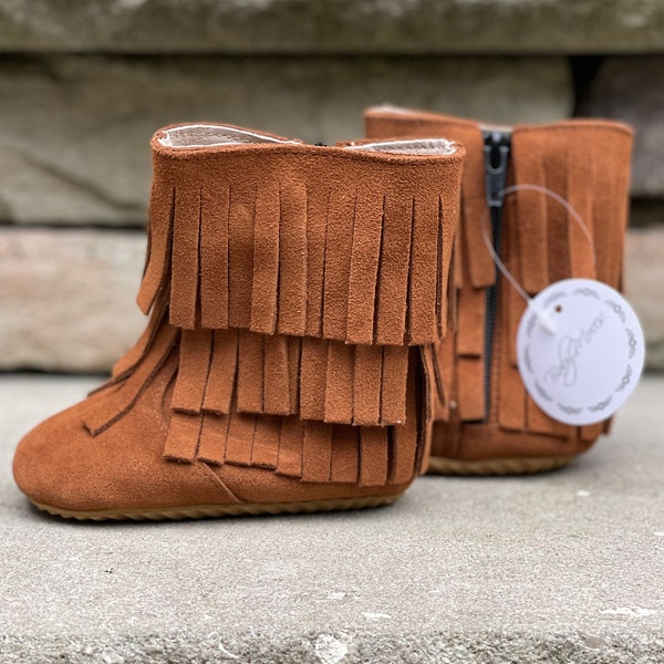 Toddler Boots Kids Boots Fringe Boots Moccasin Boots Leather Baby Shoes Baby Booties Toddler Boots Moccasin Booties Kids Shoes Brown Boots