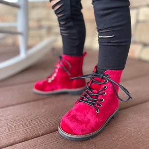 Botas de terciopelo rojo Botas rojas Botas para niños Botas | Etsy México
