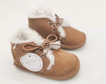 Brown Baby Boots Childrens Boots Kids Boots Toddler Boots Baby Boots Suede Baby Shoes Fur Boots Leather Baby Shoes Tan Booties