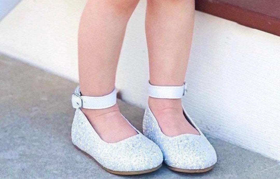White Glitter Shoes Childrens Dress Shoes Kids Shoes Toddler Baby Flats Leather Baby Shoes White